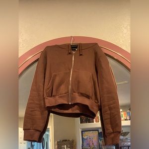 Brown zip up crop hoodie